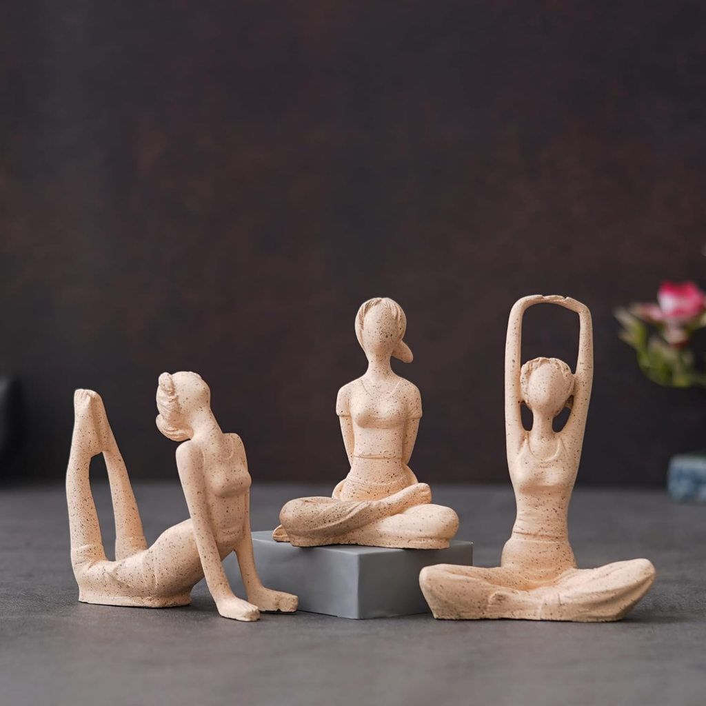 Set of 3 Premium Yoga Figurines – Modern Art Stone Finish Showpieces