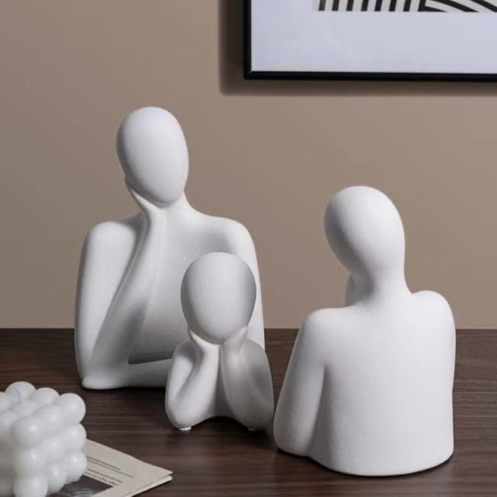 Abstract Thinker Men Statues for Home Decor (Set of 3, White)