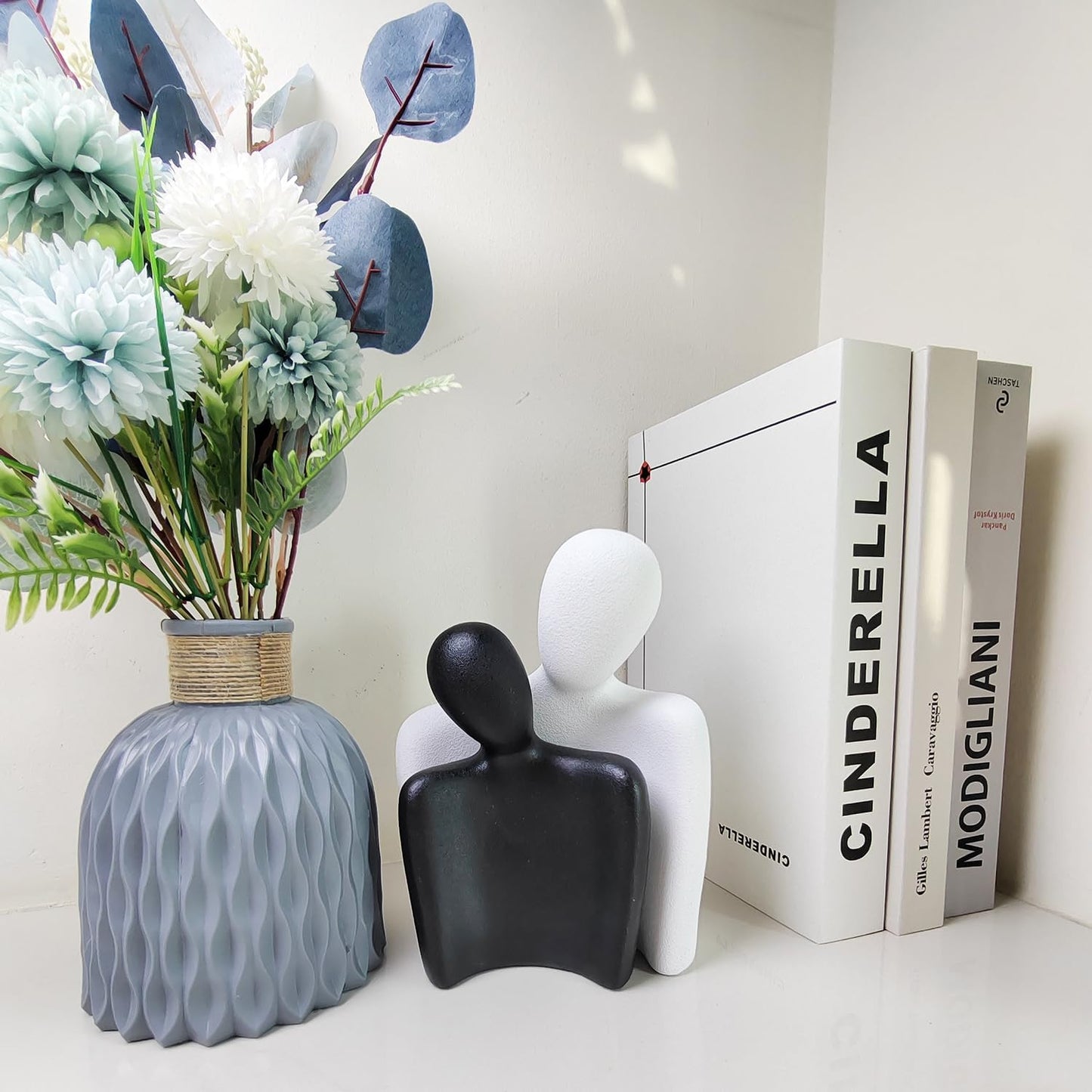 Ceramic Couple Statues - Hugging Couple Figurines for Shelf and Table