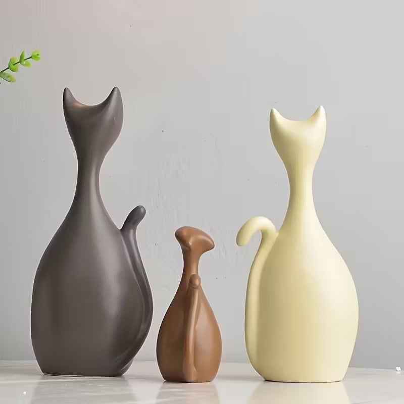 Nordic Matte Ceramic Cat Statue Set