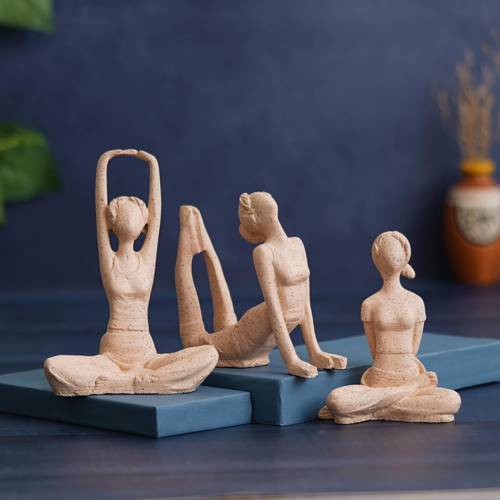 Set of 3 Premium Yoga Figurines – Modern Art Stone Finish Showpieces