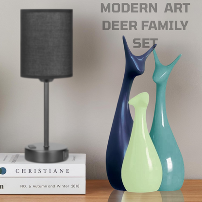 Home Decor Lucky Deer Family Statue Matte Finish Ceramic Figures showpiece (Set of 3)