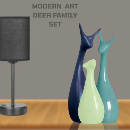Home Decor Lucky Deer Family Statue Matte Finish Ceramic Figures showpiece (Set of 3)