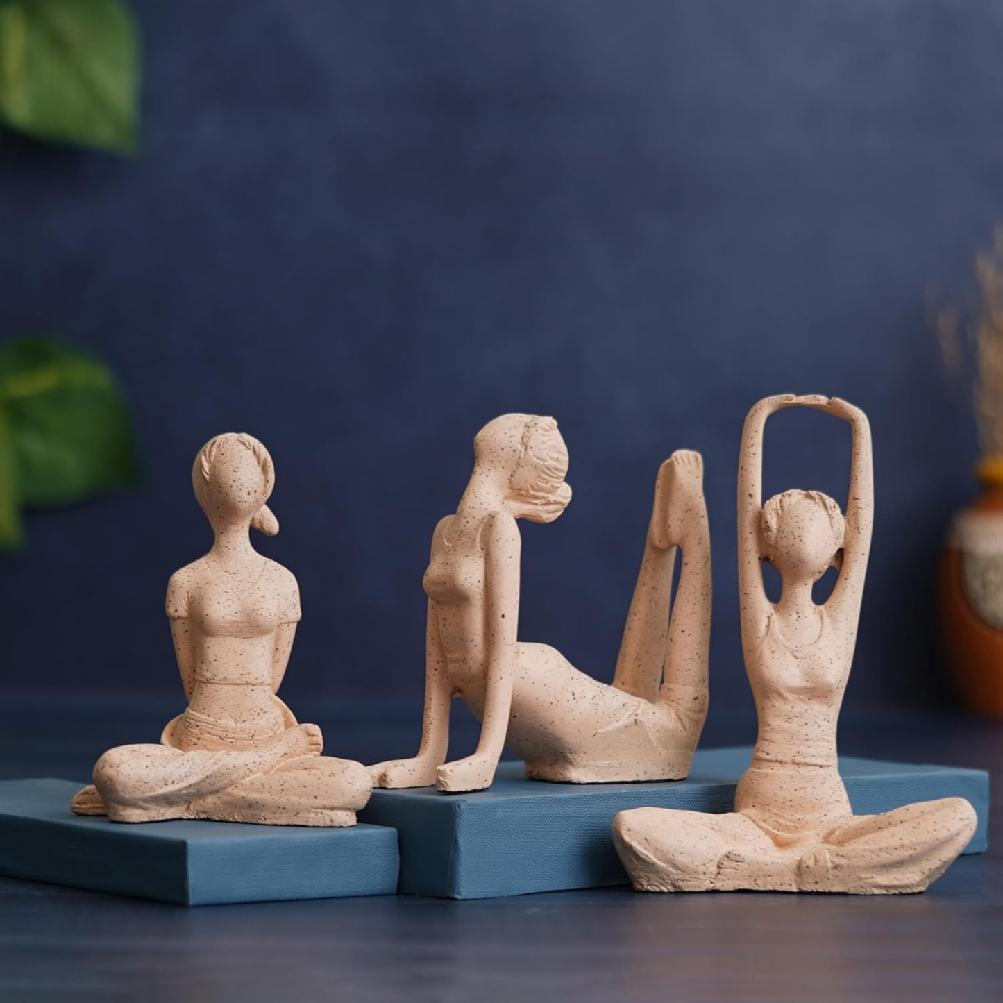 Set of 3 Premium Yoga Figurines – Modern Art Stone Finish Showpieces