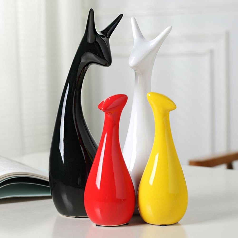 Lucky Deer Family Set | Family of Four Statues Piano Finish Ceramic Sculptures