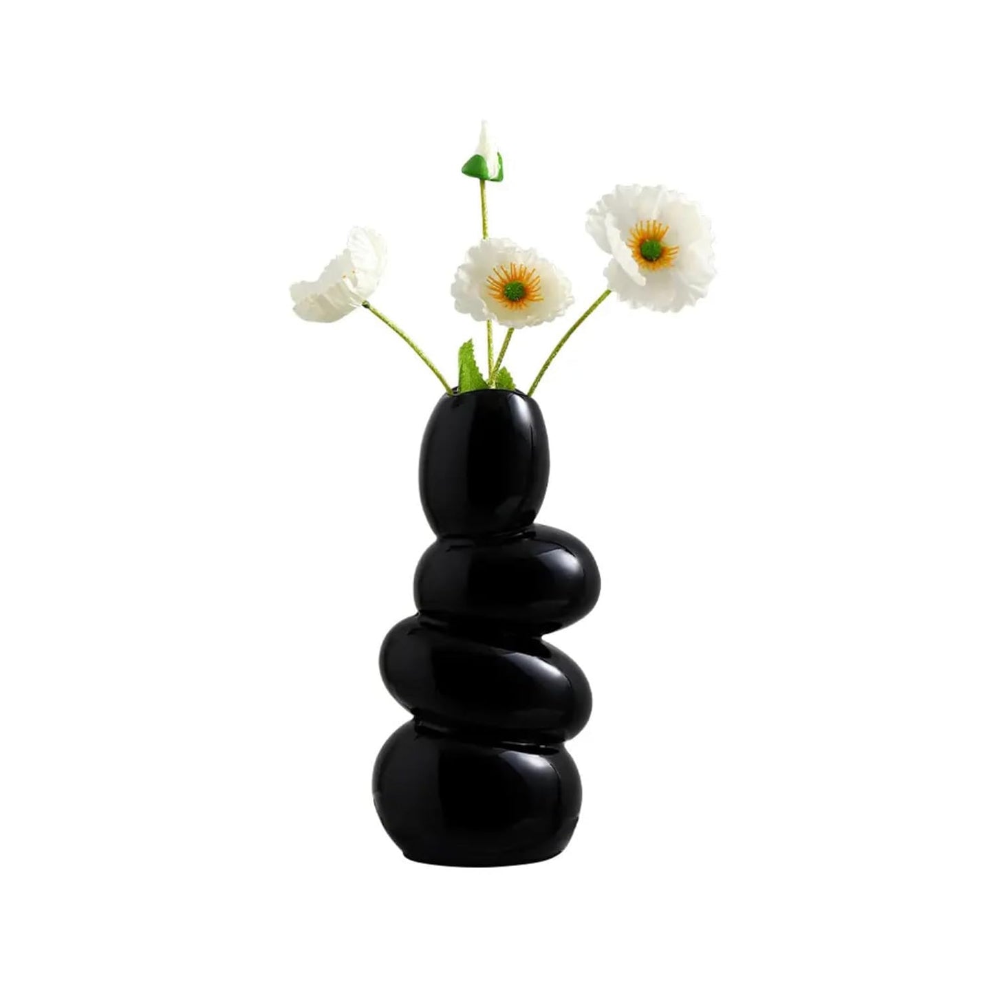 ABHIYAM Elegant Pebble Vases – Set of 2 (Black &amp; White, 10-Inch)