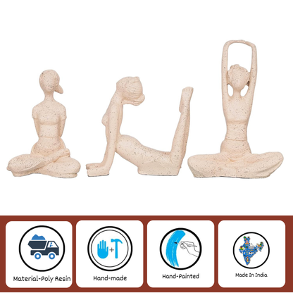 Set of 3 Premium Yoga Figurines – Modern Art Stone Finish Showpieces