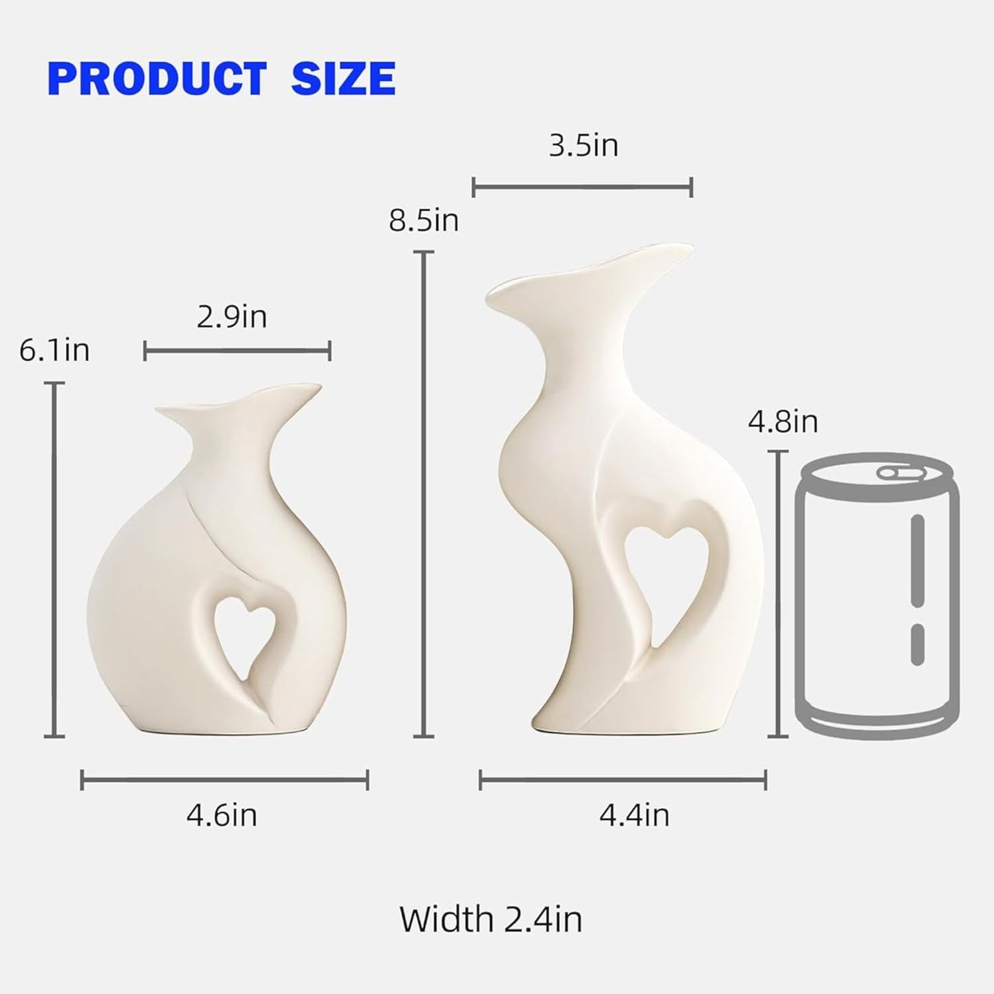 Decorative Ceramic Vase for Flowers, Pampas Grass Vase Height- 25 Cm, White & Black (Pack of 2)