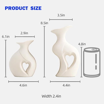 Decorative Ceramic Vase for Flowers, Pampas Grass Vase Height- 25 Cm, White & Black (Pack of 2)