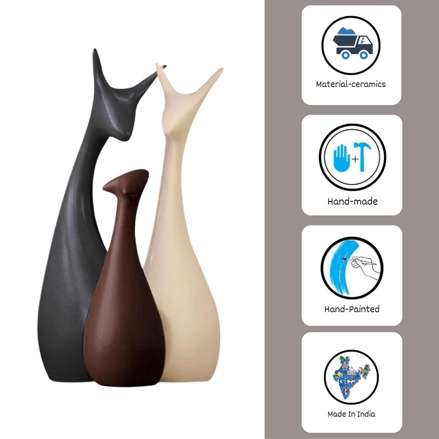 ABHIYAM Ceramic Deer Family Figurines – Elegant Home Decor Gift Set