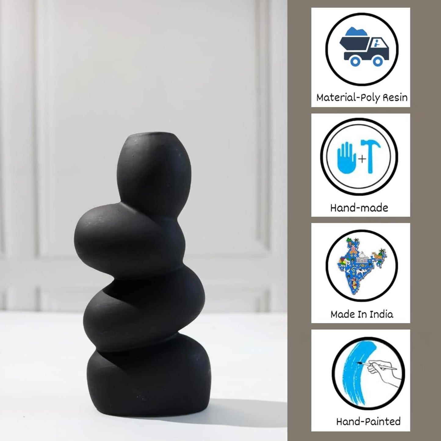 ABHIYAM Elegant Pebble Vases – Set of 2 (Black &amp; White, 10-Inch)