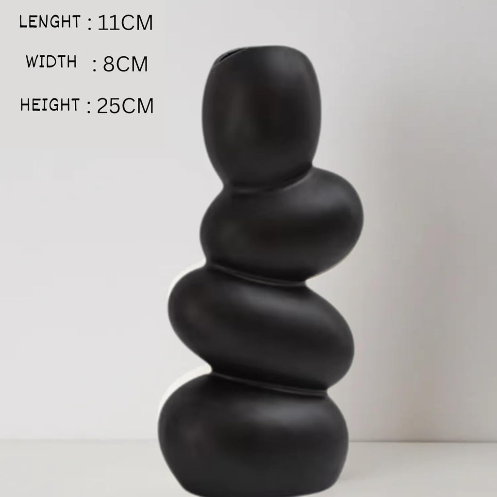 ABHIYAM Elegant Pebble Ceramic Vases – 10 Inch (White &amp; Black)