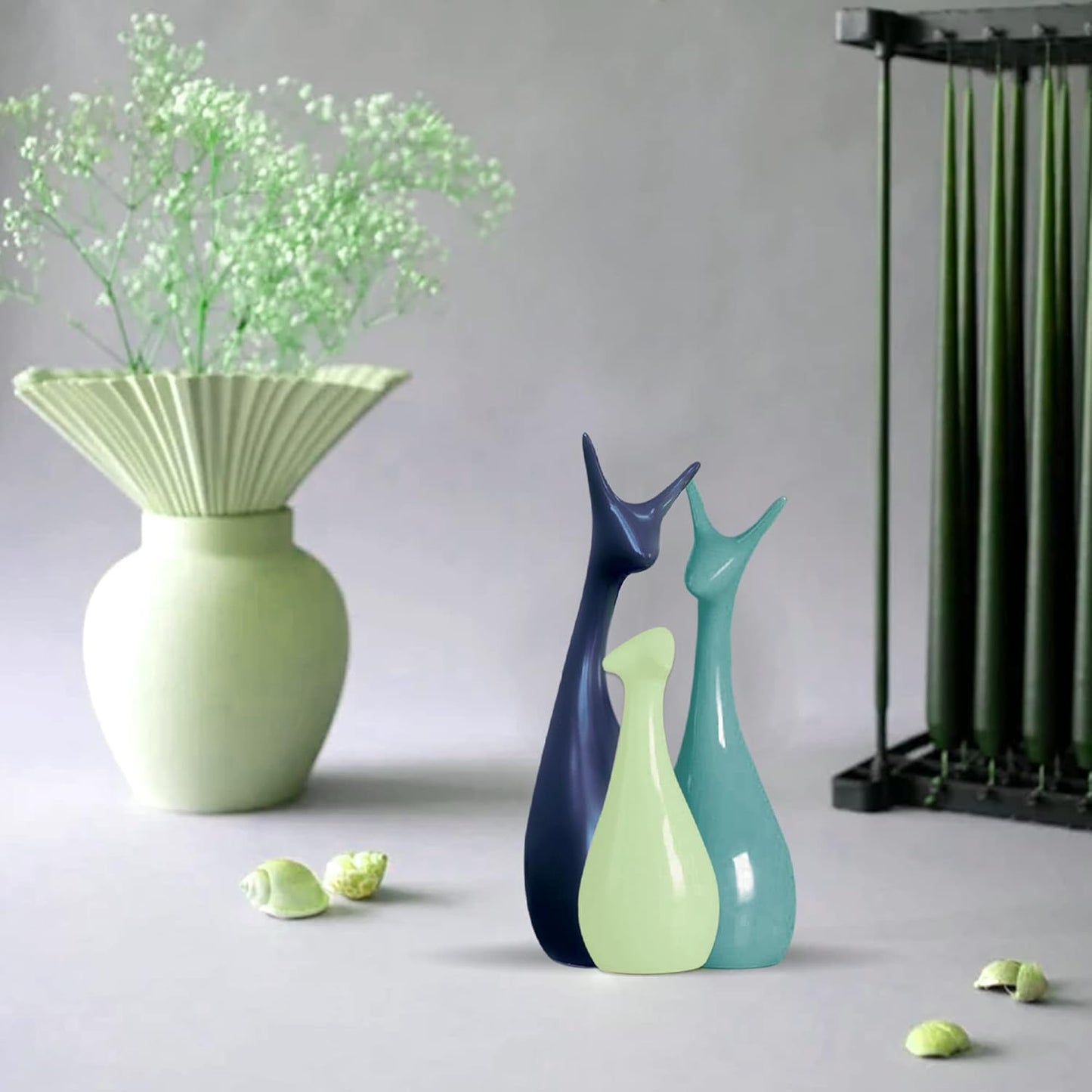 Home Decor Lucky Deer Family Statue Matte Finish Ceramic Figures showpiece (Set of 3)