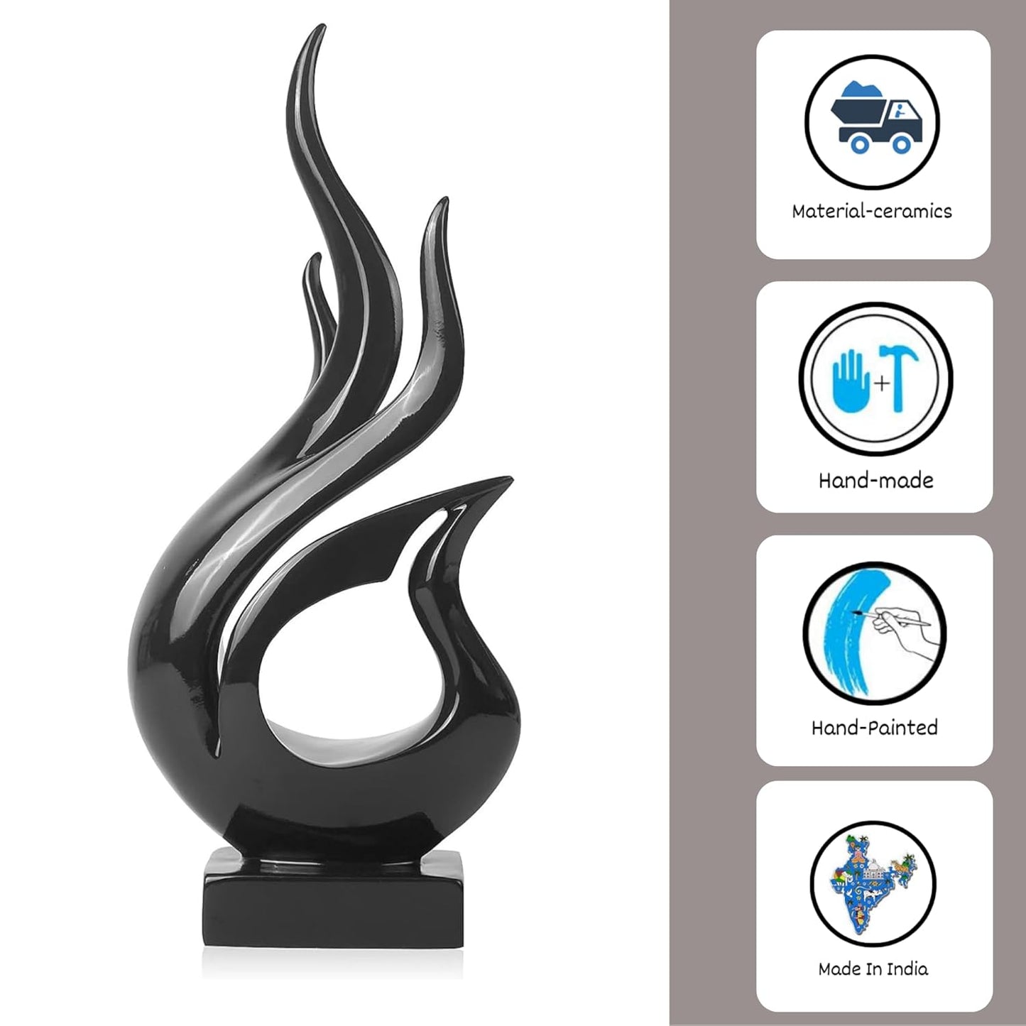 Agni Abstract Resin Modern Sculpture for Shelf Table Decoration (Black)