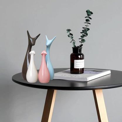 Home Decor Lucky Deer Family Statue Piano Finish Ceramic Figures showpiece for Home Decor Living Room - (Set of 4)