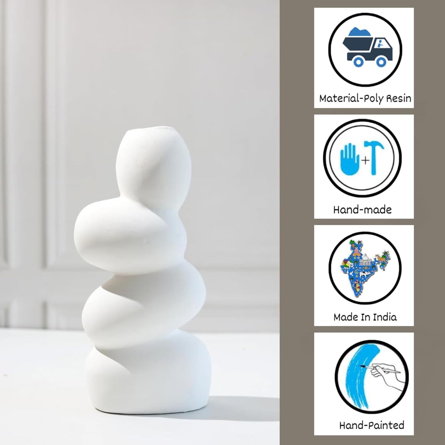 Decorative Ceramic Vase for Flowers, Pampas Grass Vase Height- 25 Cm, White