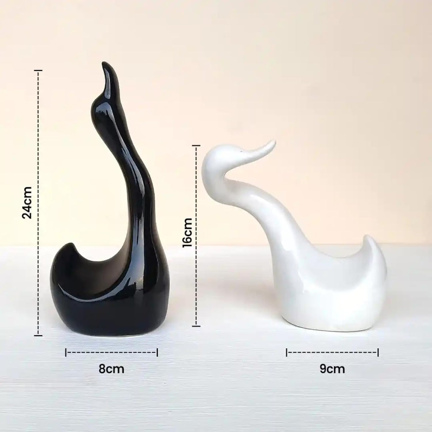 Loving Hugging and Handmade Ceramic Swans in Black and White