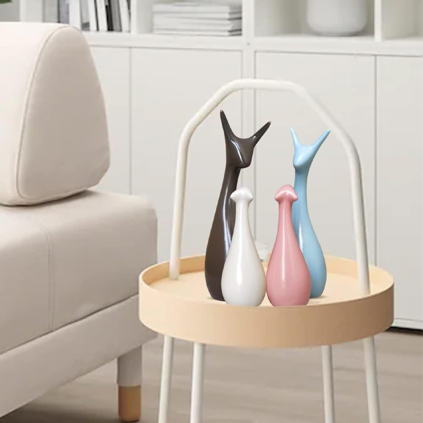 Home Decor Lucky Deer Family Statue Piano Finish Ceramic Figures showpiece for Home Decor Living Room - (Set of 4)