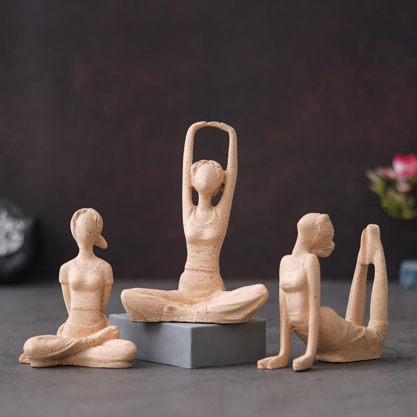 Set of 3 Premium Yoga Figurines – Modern Art Stone Finish Showpieces