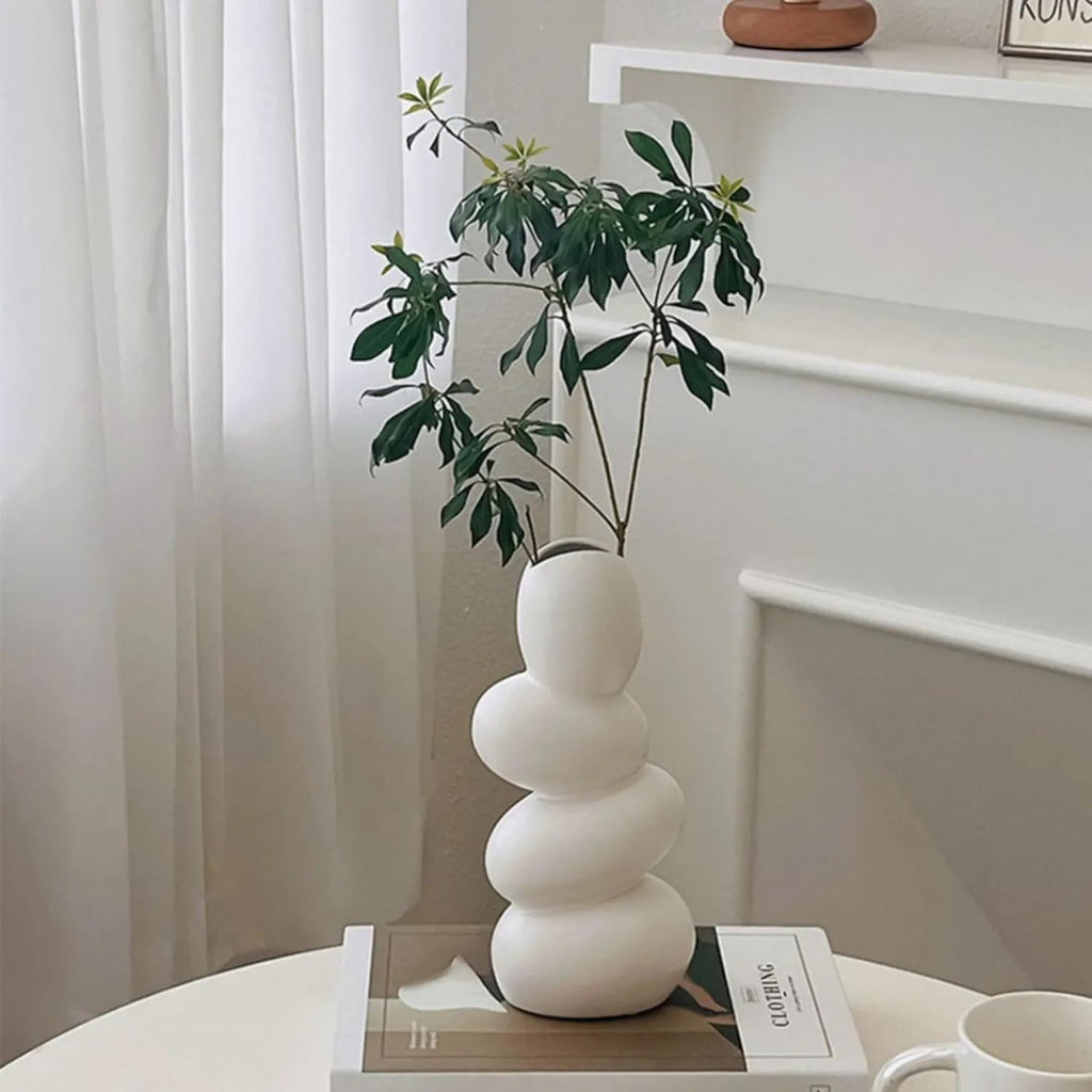 Decorative Ceramic Vase for Flowers, Pampas Grass Vase Height- 25 Cm, White