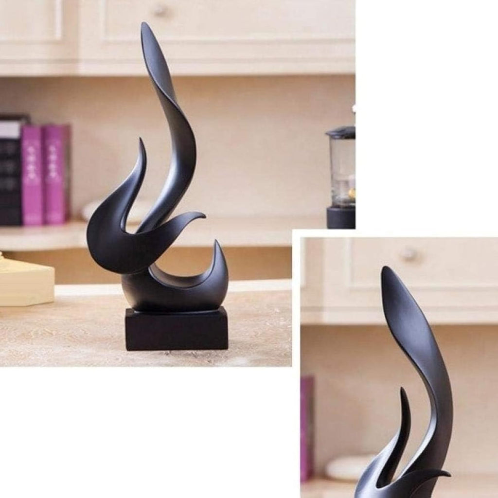 Fire Abstract Ceramic Modern Sculpture for Shelf Table Decoration (Black) (Pack of 1)