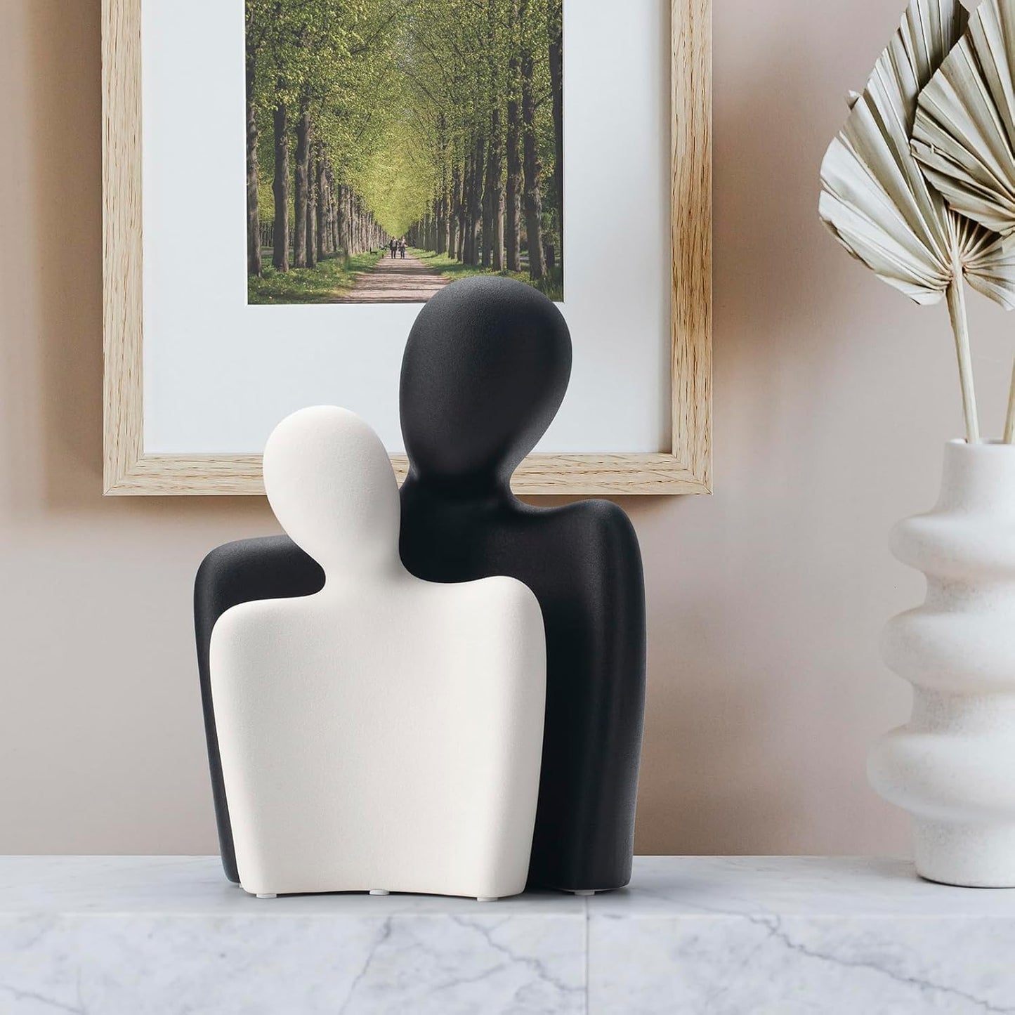 Ceramic Couple Statues - Hugging Couple Figurines for Shelf and Table