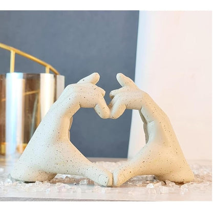 ABHIYAM Heart-Shaped Hand Sculpture – Starry Black Resin Decor
