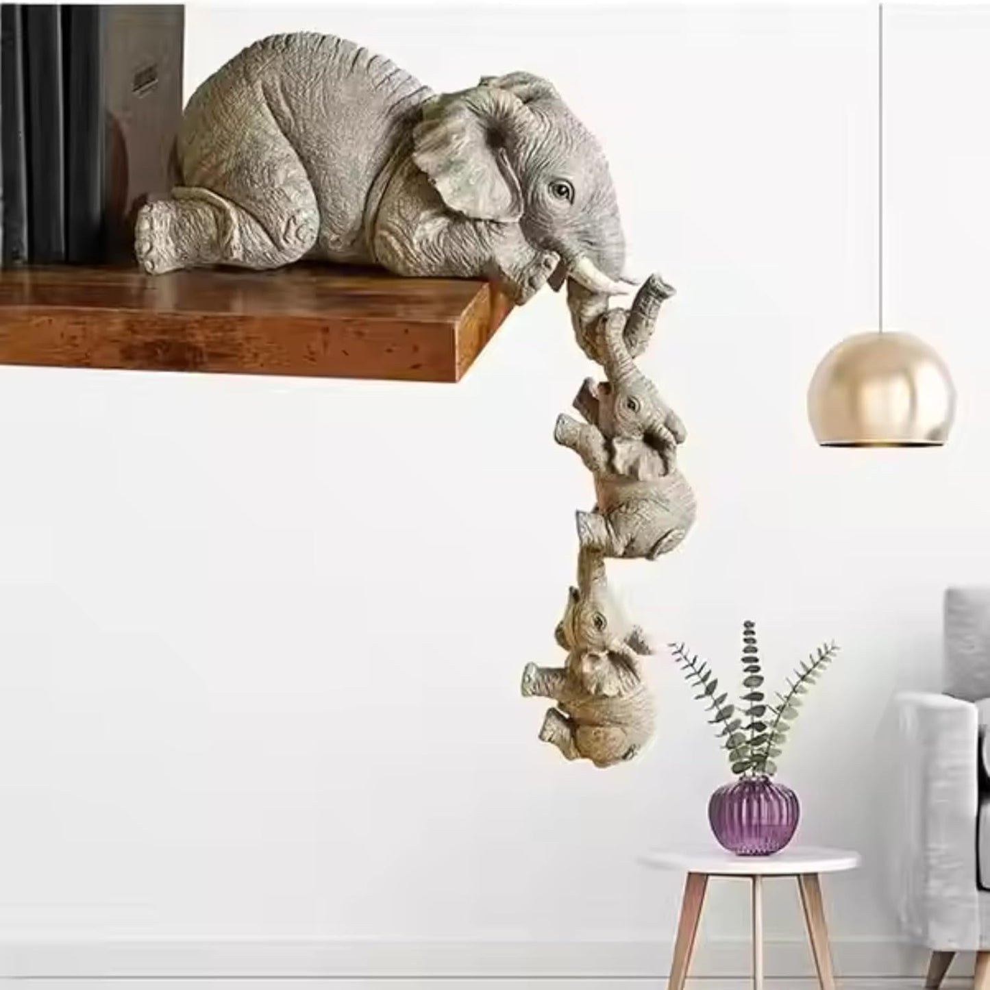 Premium 3 Elephant Family Shelf Sitter | Mother and Baby Hanging Figurines