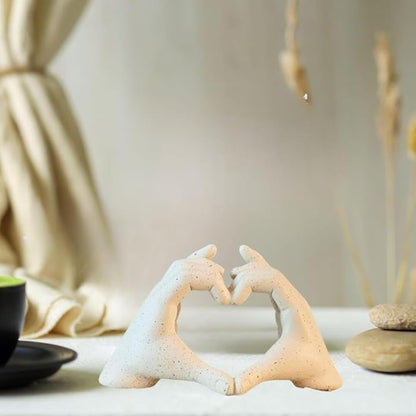 ABHIYAM Heart-Shaped Hand Sculpture – Starry Black Resin Decor