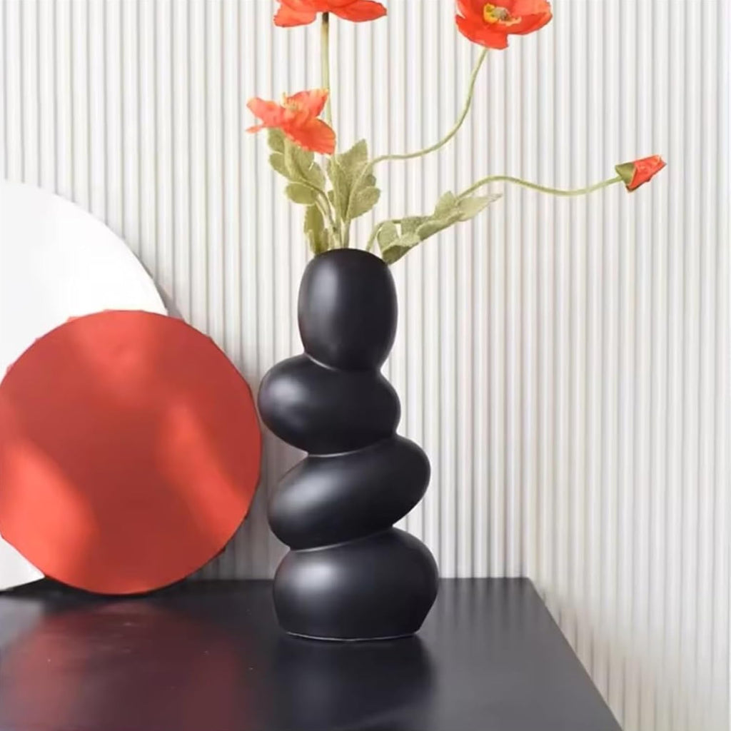 ABHIYAM Elegant Pebble Vases – Set of 2 (Black &amp; White, 10-Inch)