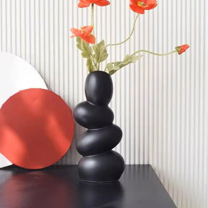 ABHIYAM Elegant Pebble Vases – Set of 2 (Black &amp; White, 10-Inch)