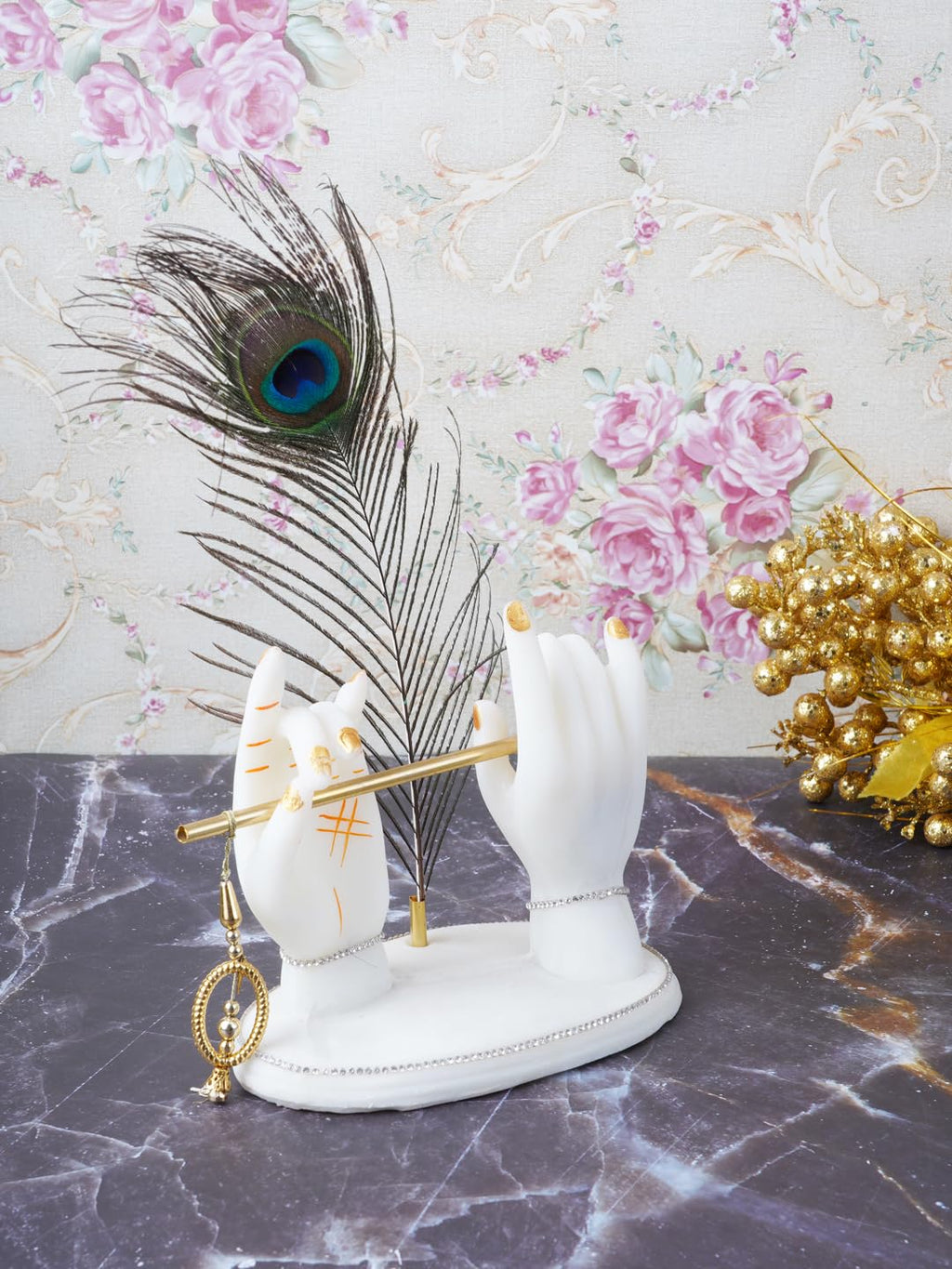 Lord Krishna Idol Decorative Statue in Flute Playing Pose, Kanha Ji Murti for Office Desk (Pack of 1)