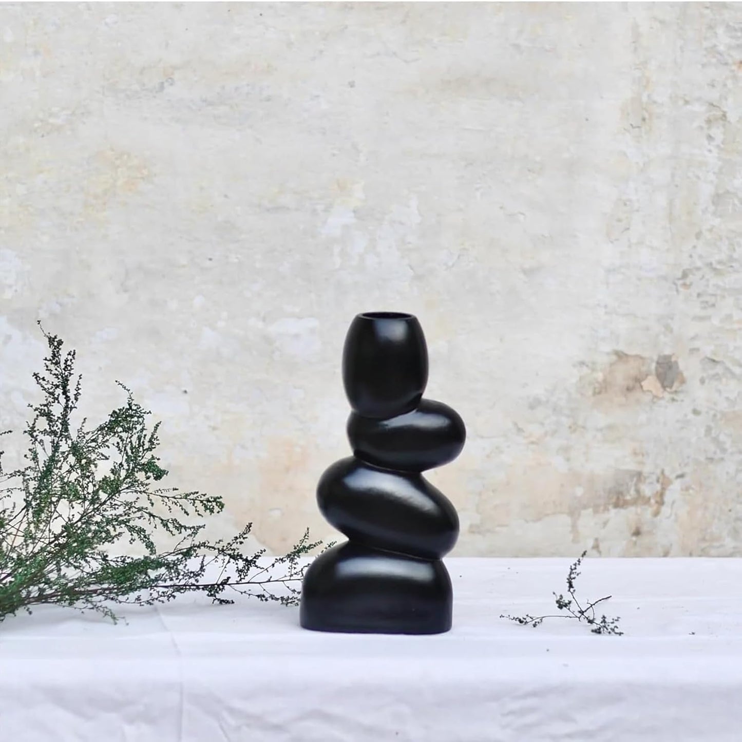 ABHIYAM Elegant Pebble Vases – Set of 2 (Black &amp; White, 10-Inch)