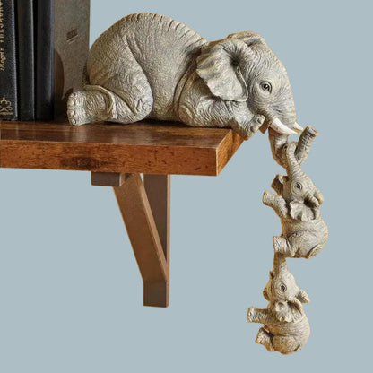 Premium 3 Elephant Family Shelf Sitter | Mother and Baby Hanging Figurines