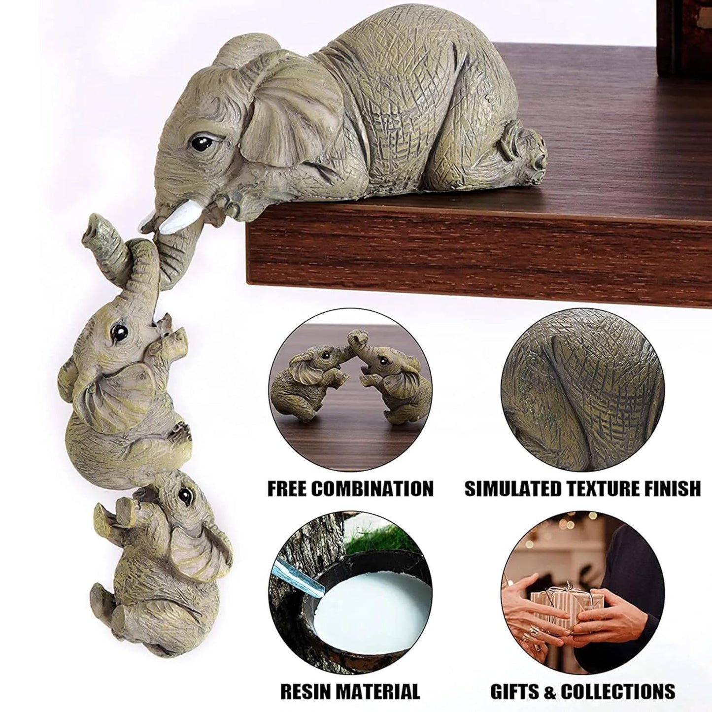 Premium 3 Elephant Family Shelf Sitter | Mother and Baby Hanging Figurines