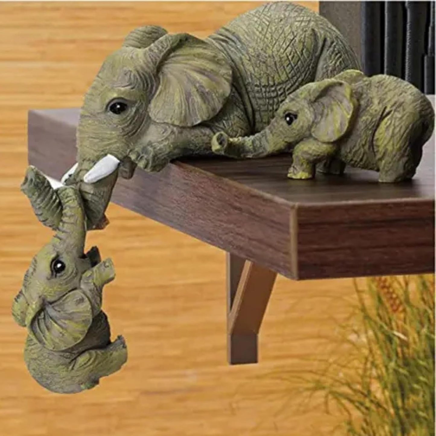 Premium 3 Elephant Family Shelf Sitter | Mother and Baby Hanging Figurines