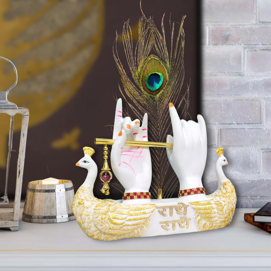 Lord Krishna Hands on Peacock Base with Flute