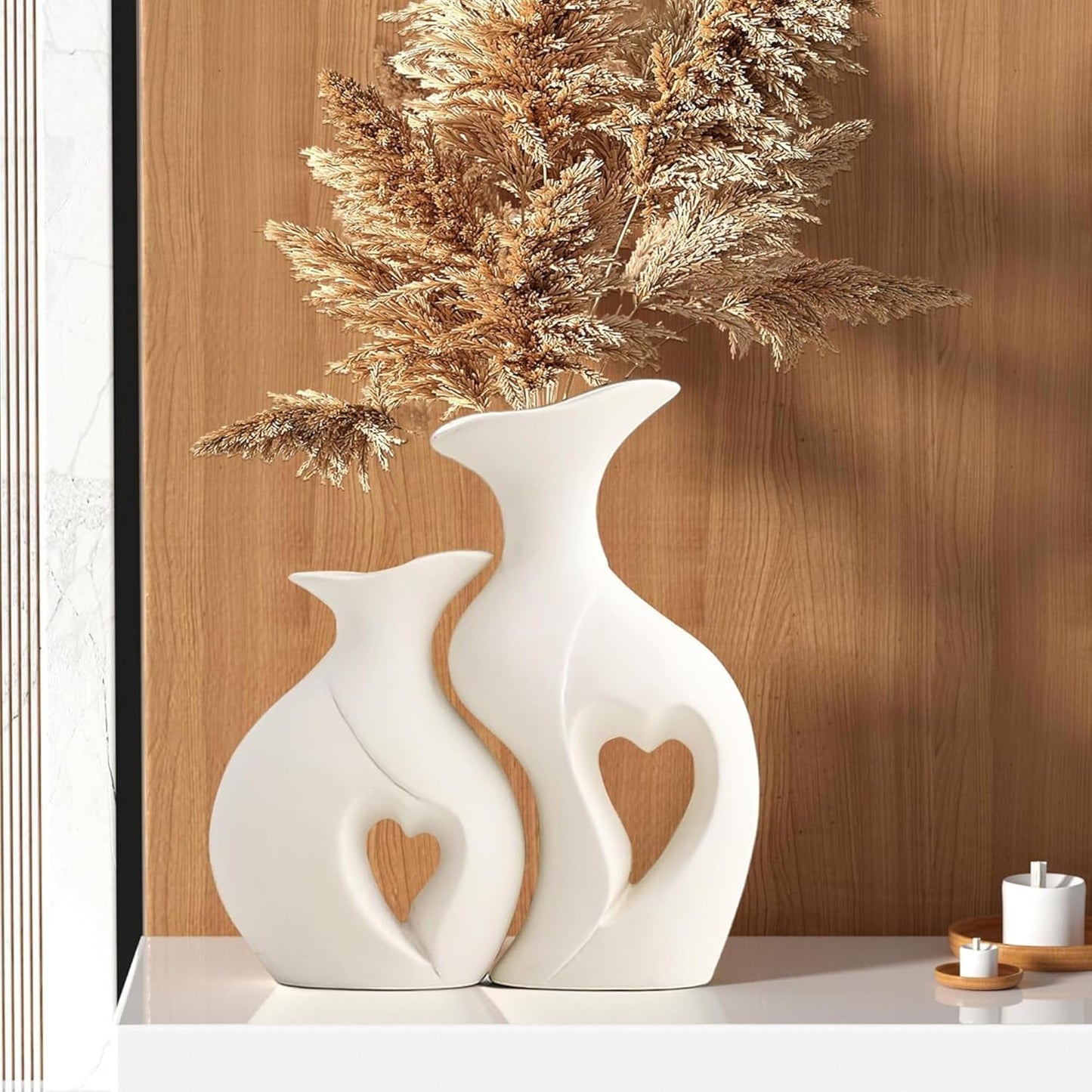 Decorative Ceramic Vase for Flowers, Pampas Grass Vase Height- 25 Cm, White & Black (Pack of 2)