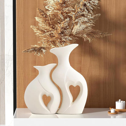 Decorative Ceramic Vase for Flowers, Pampas Grass Vase Height- 25 Cm, White & Black (Pack of 2)