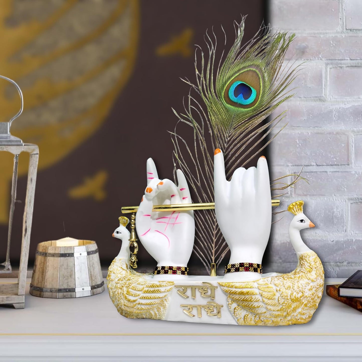 Lord Krishna Hands on Peacock Base with Flute