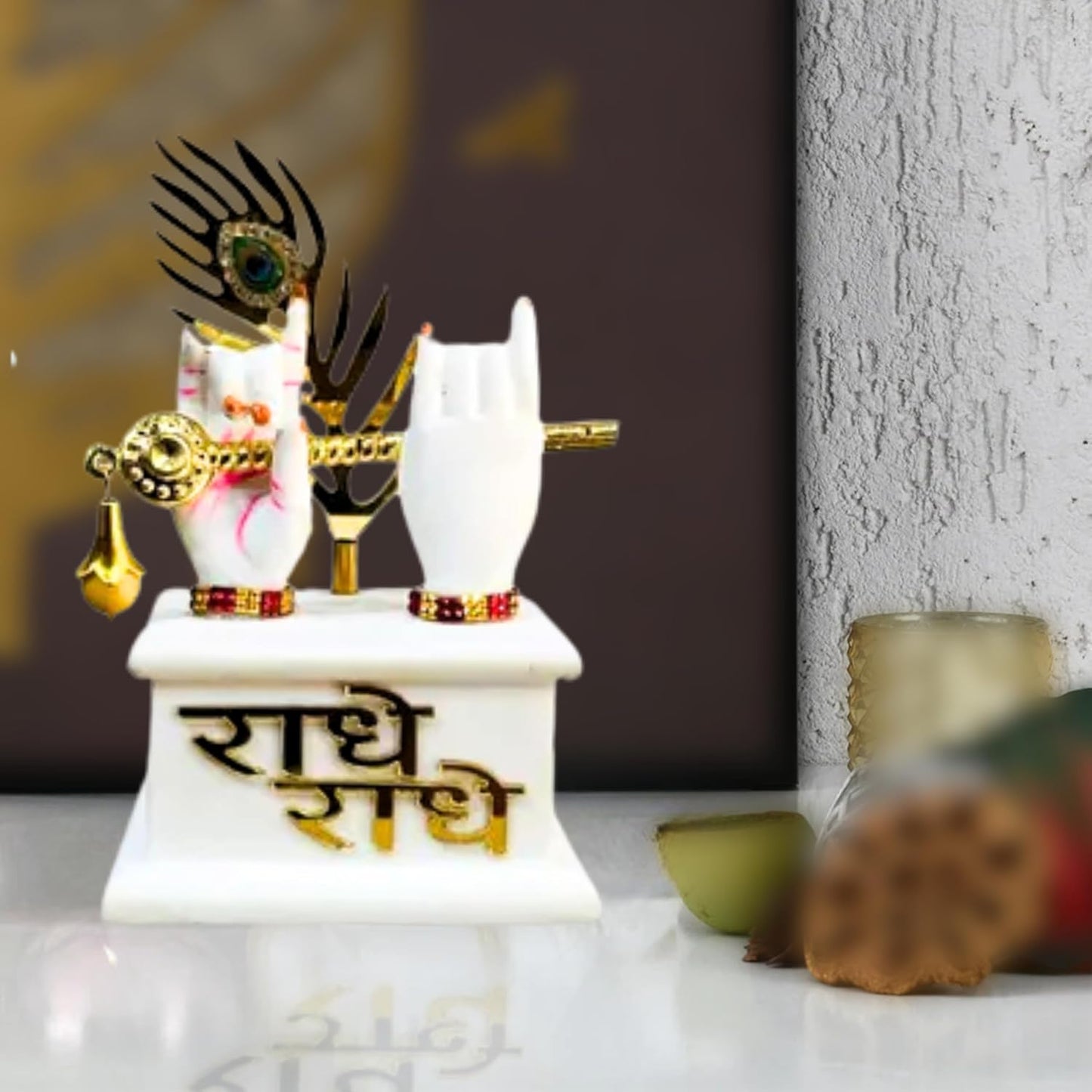 Lord Krishna Hands with Flute and Peacock Feather