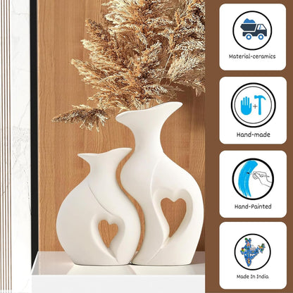 Decorative Ceramic Vase for Flowers, Pampas Grass Vase Height- 25 Cm, White & Black (Pack of 2)