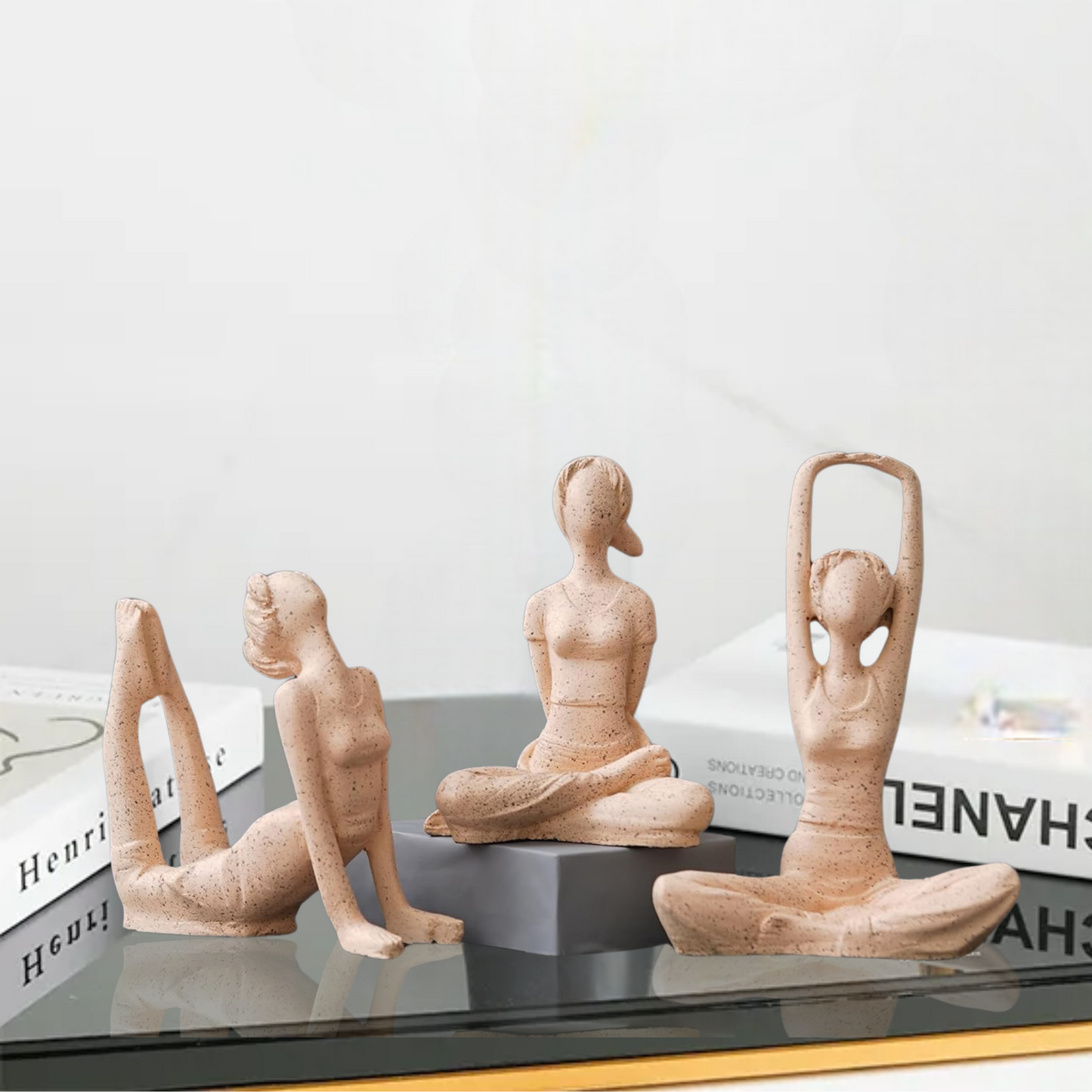 Set of 3 Premium Yoga Figurines – Modern Art Stone Finish Showpieces