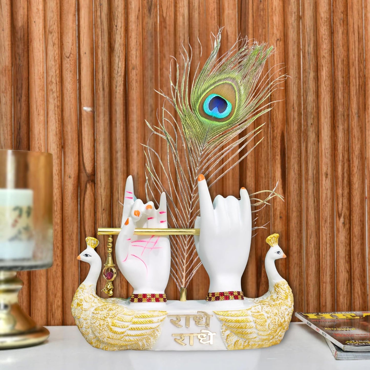 Lord Krishna Hands on Peacock Base with Flute