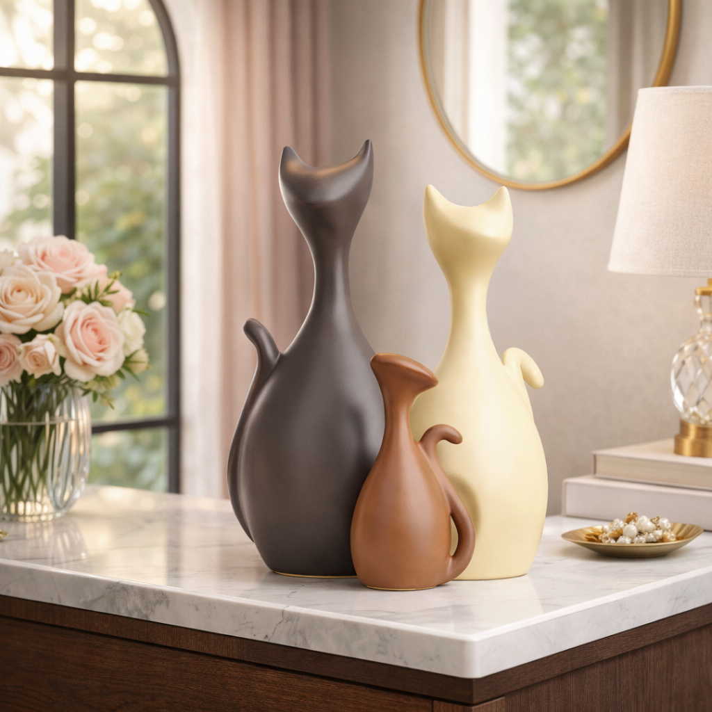 Nordic Matte Ceramic Cat Statue Set