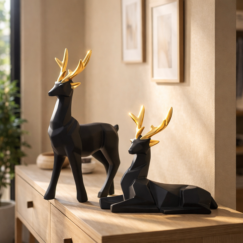 Set of 2 Resin Deer Sculptures – Symbol of Family, Love & Elegance
