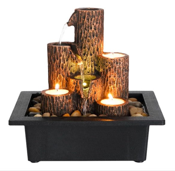 Polyresin Tabletop Indoor Waterfall Fountain with Tea Light Candle Holder for Home Decor, Showpiece Fountain for Living Room Housewarming Gift Zen Water Fountain - 23x17.5x23.5cm