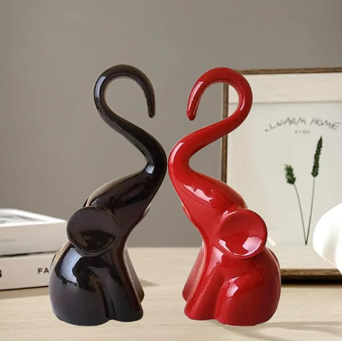 Showpiece for Home Decor, Living Room, Bedroom, Heart Elephant for Good Luck, Gifts, TV Unit, or Showcase Shelves, Housewarming (Ceramics; Size-8x8x22CM)