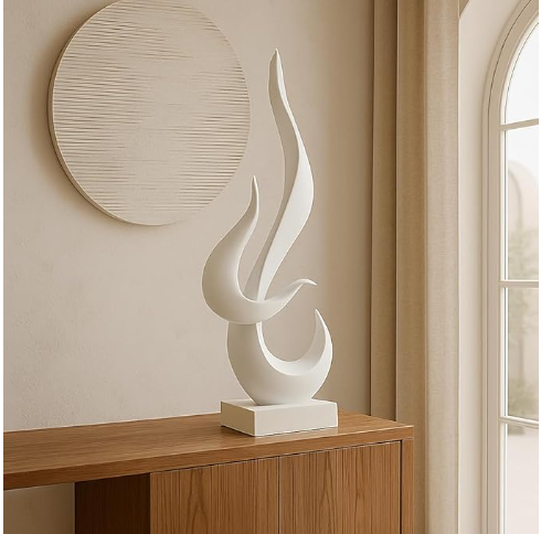 Home Décor Fire Shape Table Decorating Matte Finish Ceramic Figures - (White), 7 cm