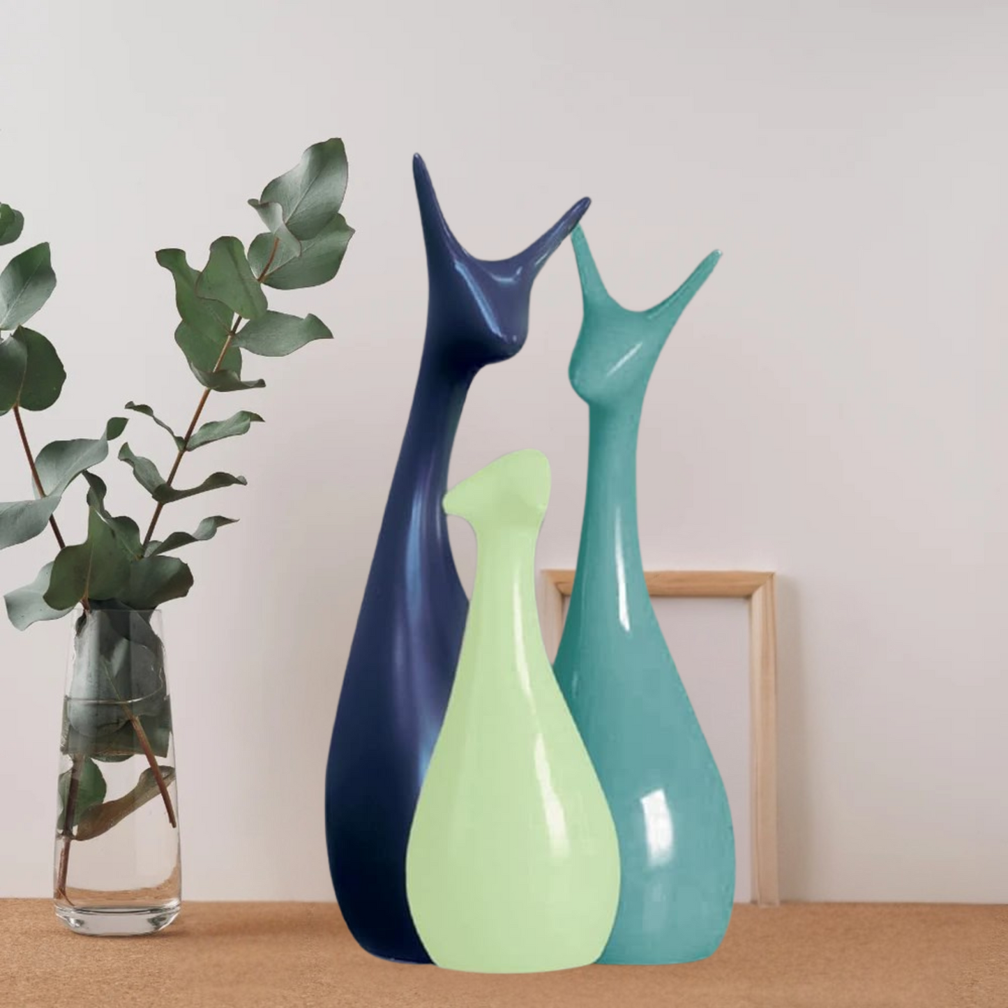 Home Decor Lucky Deer Family Statue Matte Finish Ceramic Figures showpiece (Set of 3)